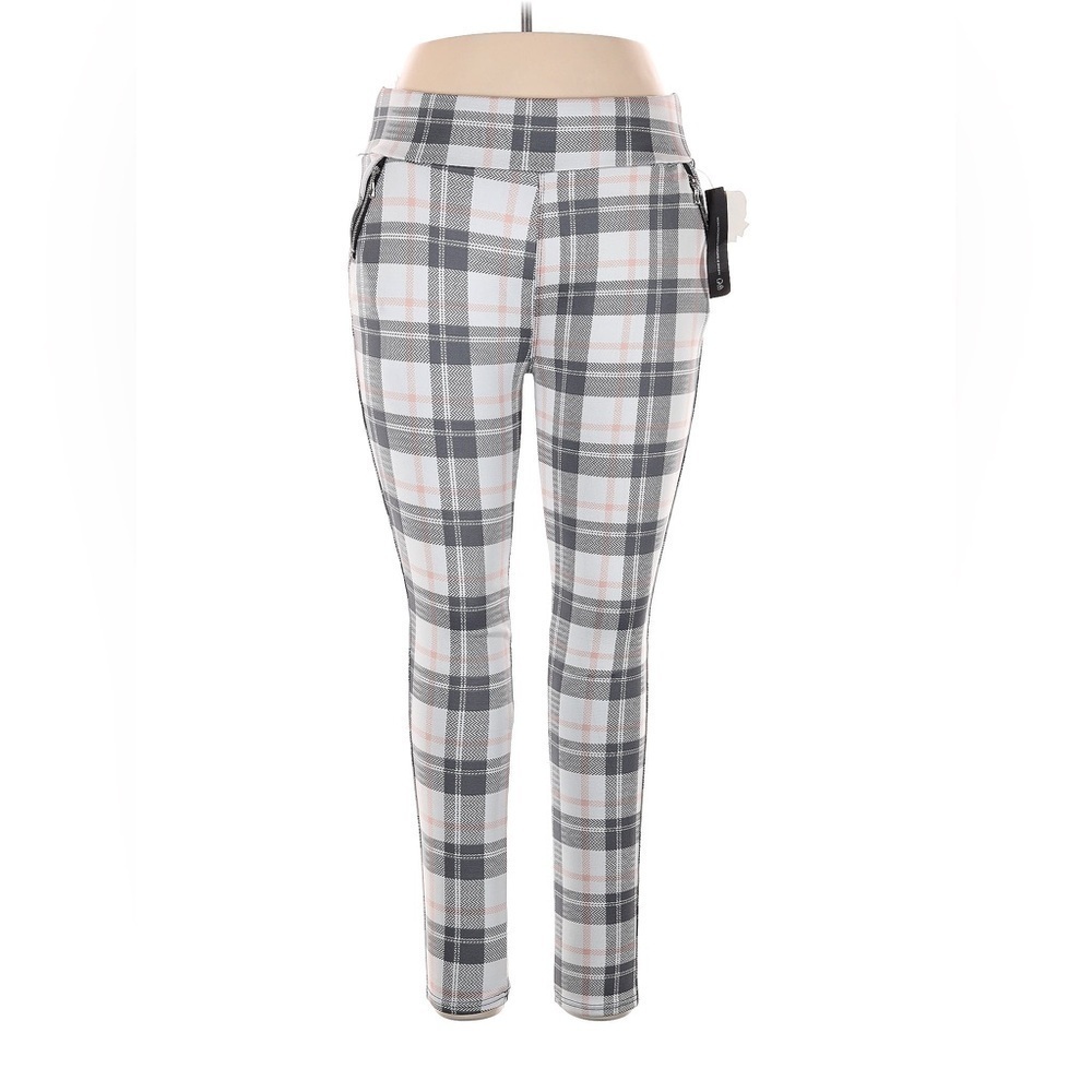 Shosho Women's Checkered Pattern Plaid Print High Waist Skinny Leg Gray …